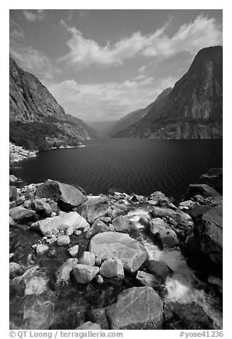 Stream from Wapama fall and Hetch Hetchy reservoir. Yosemite National Park, California, USA.