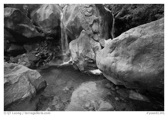 Waterfalls and pool,  Wapama falls, Hetch Hetchy. Yosemite National Park (black and white)