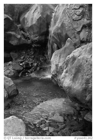 Waterfall and pool at the base of  Wapama falls. Yosemite National Park, California, USA.