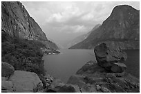 Reservoir and Kolana Rock, summer storm, Hetch Hetchy. Yosemite National Park ( black and white)