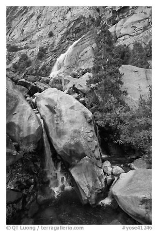 Pool and Wapama Falls, Hetch Hetchy. Yosemite National Park (black and white)