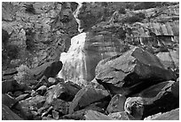 Boulders, tree and Wapama Falls, Hetch Hetchy. Yosemite National Park ( black and white)