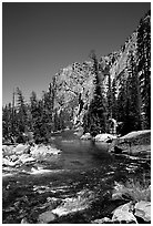 Tuolumne river on its way to  Canyon of the Tuolumne. Yosemite National Park ( black and white)