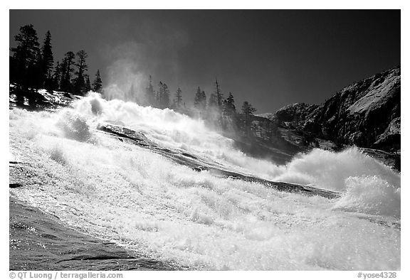 Turbulent waters of Waterwheel Falls in early summer. Yosemite National Park (black and white)
