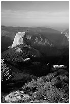 Half-Dome seen from Clouds rest, morning. Yosemite National Park, California, USA. (black and white)