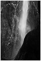 Lower Yosemite Falls with low flow and rainbow. Yosemite National Park, California, USA. (black and white)