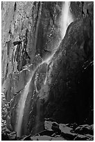 Lower Yosemite Falls in winter. Yosemite National Park, California, USA. (black and white)