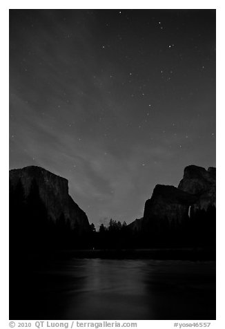 Yosemite Valley at night with stary sky. Yosemite National Park, California, USA.