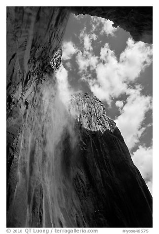Ribbon Falls and amphitheater. Yosemite National Park (black and white)