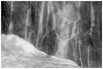 Neve at the base of Ribbon Falls. Yosemite National Park, California, USA. (black and white)