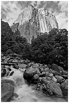 West face of El Capitan and creek. Yosemite National Park ( black and white)