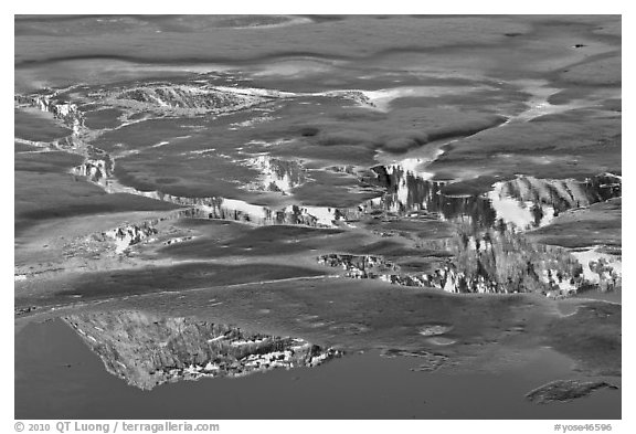 Mountain reflected in ice-covered waters. Yosemite National Park (black and white)