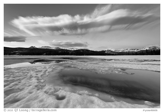 Meltpool, Twolumne Meadows at dusk. Yosemite National Park (black and white)