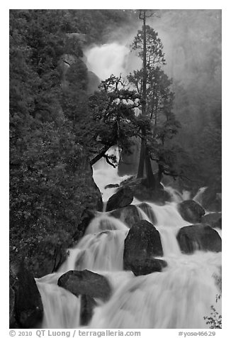 Cascade Creek spring run-off. Yosemite National Park (black and white)