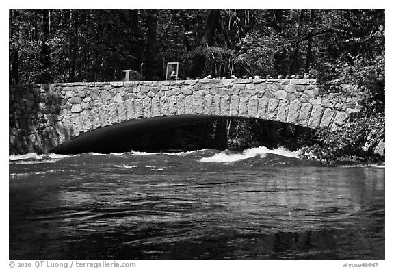 Pohono Bridge with high waters. Yosemite National Park, California, USA.