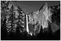 Bridalveil Fall and leaning tower, late afternoon. Yosemite National Park ( black and white)