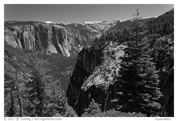 View of Valley and Silver Strand Falls from Pohono Trail. Yosemite National Park, California, USA.