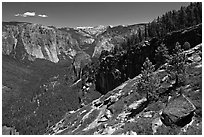 View of Yosemite Valley from Stanford Point. Yosemite National Park ( black and white)