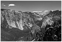 View of Bridalveil Fall and Yosemite Valley. Yosemite National Park ( black and white)