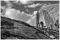 Hiker approaching Diving Board. Yosemite National Park ( black and white)