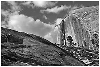 Hiker approaching Diving Board. Yosemite National Park ( black and white)