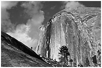Hiker near Diving Board and Half-Dome. Yosemite National Park ( black and white)