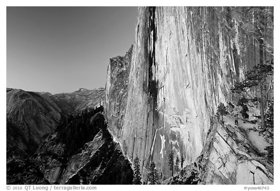 Hiker looking out from Diving Board. Yosemite National Park (black and white)