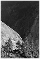 North Dome with Illouette Fall in distance. Yosemite National Park, California, USA. (black and white)