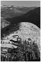 Smooth and rounded North Dome. Yosemite National Park, California, USA. (black and white)