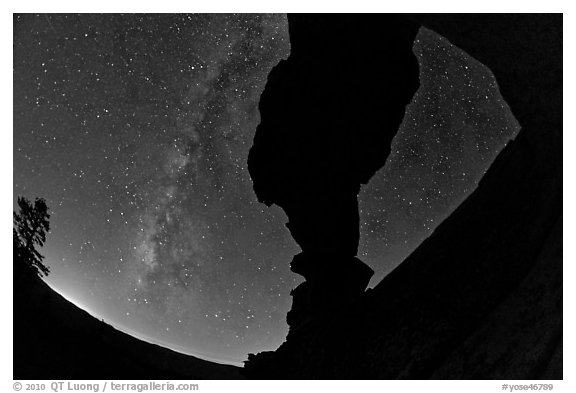 Indian Arch and Milky Way. Yosemite National Park (black and white)