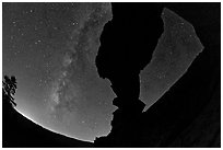 Indian Arch and Milky Way. Yosemite National Park, California, USA. (black and white)