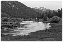 Tuolumne River in Lyell Canyon, sunset. Yosemite National Park ( black and white)