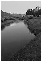 Tuolumne River in Lyell Canyon, dusk. Yosemite National Park ( black and white)