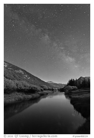 Milky Way above Lyell Canyon and Tuolumne River. Yosemite National Park, California, USA.