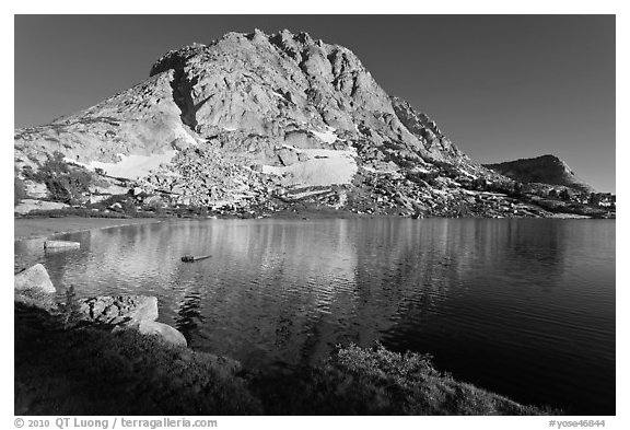 Fletcher Peak rising above Fletcher Lake. Yosemite National Park, California, USA.