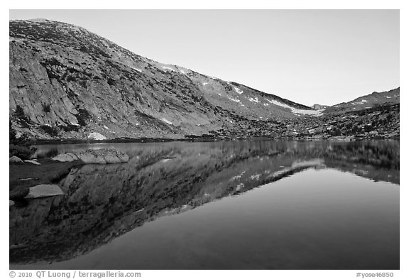 Last light on Fletcher Peak above Vogelsang Lake. Yosemite National Park (black and white)