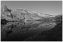 Fletcher Peak reflected in Vogelsang Lake, dusk. Yosemite National Park ( black and white)