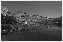 Stars above Vogelsang Lake at night. Yosemite National Park, California, USA. (black and white)