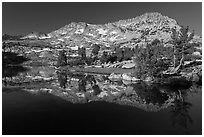 Vogelsang Peak reflected in Vogelsang Lake, morning. Yosemite National Park ( black and white)
