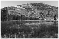 Peak reflected in Merced Lake, sunset. Yosemite National Park, California, USA. (black and white)