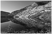 Peaks reflected in mirror-like waters, Merced Lake. Yosemite National Park ( black and white)