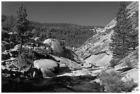 Merced River flowing over granite. Yosemite National Park ( black and white)