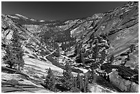 Merced River flowing down through Upper Merced River Canyon. Yosemite National Park, California, USA. (black and white)