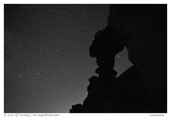 Indian Arch and star trails. Yosemite National Park (black and white)