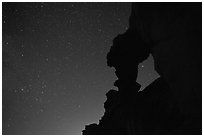 Indian Arch and star trails. Yosemite National Park, California, USA. (black and white)