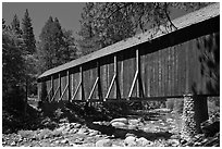 Covered bridge, Wawona historical village. Yosemite National Park, California, USA. (black and white)