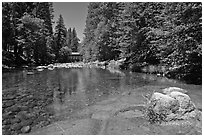 Wawona covered bridge and river. Yosemite National Park ( black and white)