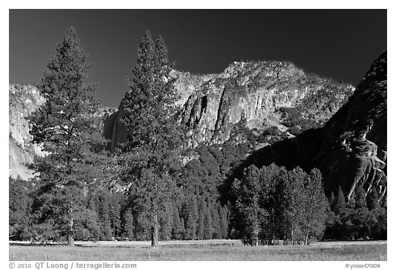 Ahwanhee Meadow, summer. Yosemite National Park (black and white)