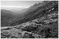 McCabe Creek from McCabe Pass, late afternoon. Yosemite National Park, California, USA. (black and white)