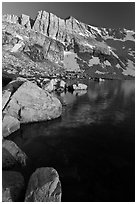 North Peak, Boulders and Upper McCabe Lake, sunset. Yosemite National Park ( black and white)